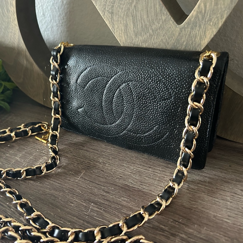 ⚜️🖤Vintage Chanel Timeless Clutch Wallet Crossbody Chain 2way wristlet - Picture 3 of 16
